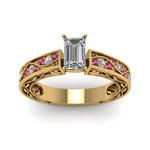 Load image into Gallery viewer, emerald-cut-antique-filigree-diamond-ring-with-pink-sapphire-in-14K-yellow-gold-FDENS3543EMRGSADRPIANGLE5-NL-YG