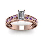 Load image into Gallery viewer, emerald-cut-antique-filigree-diamond-ring-with-violac-topaz-in-14K-rose-gold-FDENS3543EMRGVITOANGLE5-NL-RG