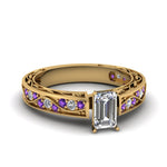Load image into Gallery viewer, emerald-cut-antique-filigree-diamond-ring-with-violac-topaz-in-14K-yellow-gold-FDENS3543EMRGVITO-NL-YG_090c7729-3a97-4285-b329-169c0862d34b
