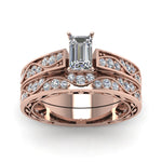 Load image into Gallery viewer, emerald-cut-antique-filigree-wedding-ring-set-in-rose-gold-FDENS3543EMANGLE5-NL-RG