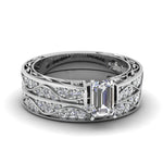 Load image into Gallery viewer, emerald-cut-antique-filigree-wedding-ring-set-in-white-gold-FDENS3543EM-NL-WG