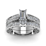 Load image into Gallery viewer, emerald-cut-antique-filigree-wedding-ring-set-in-white-gold-FDENS3543EMANGLE5-NL-WG