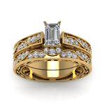 Load image into Gallery viewer, emerald-cut-antique-filigree-wedding-ring-set-in-yellow-gold-FDENS3543EMANGLE5-NL-YG