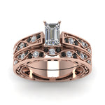 Load image into Gallery viewer, emerald-cut-antique-filigree-wedding-ring-set-with-black-diamond-in-rose-gold-FDENS3543EMGBLACKANGLE5-NL-RG