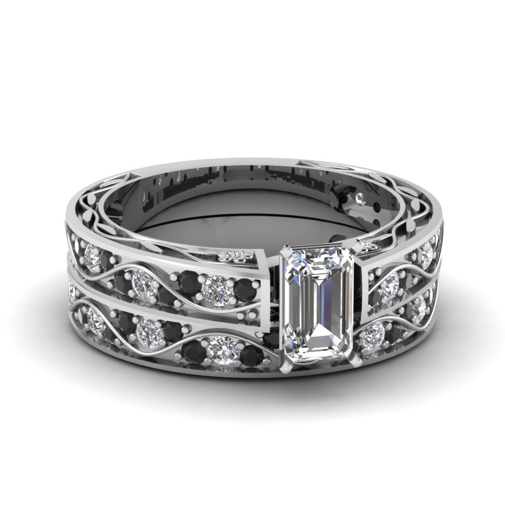 emerald-cut-antique-filigree-wedding-ring-set-with-black-diamond-in-white-gold-FDENS3543EMGBLACK-NL-WG
