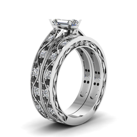 emerald-cut-antique-filigree-wedding-ring-set-with-black-diamond-in-white-gold-FDENS3543EMGBLACKANGLE2-NL-WG