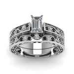 Load image into Gallery viewer, emerald-cut-antique-filigree-wedding-ring-set-with-black-diamond-in-white-gold-FDENS3543EMGBLACKANGLE5-NL-WG