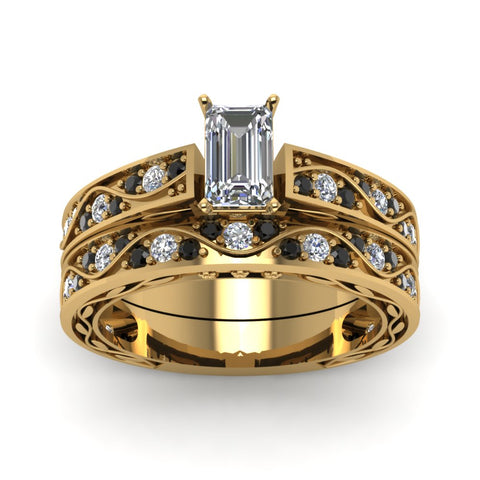 emerald-cut-antique-filigree-wedding-ring-set-with-black-diamond-in-yellow-gold-FDENS3543EMGBLACKANGLE5-NL-YG