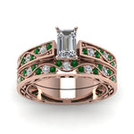 Load image into Gallery viewer, emerald-cut-antique-filigree-wedding-ring-set-with-emerald-in-rose-gold-FDENS3543EMGEMGRANGLE5-NL-RG