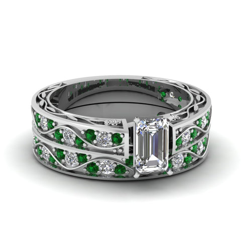 emerald-cut-antique-filigree-wedding-ring-set-with-emerald-in-white-gold-FDENS3543EMGEMGR-NL-WG