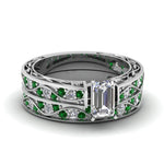 Load image into Gallery viewer, emerald-cut-antique-filigree-wedding-ring-set-with-emerald-in-white-gold-FDENS3543EMGEMGR-NL-WG