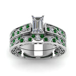Load image into Gallery viewer, emerald-cut-antique-filigree-wedding-ring-set-with-emerald-in-white-gold-FDENS3543EMGEMGRANGLE5-NL-WG