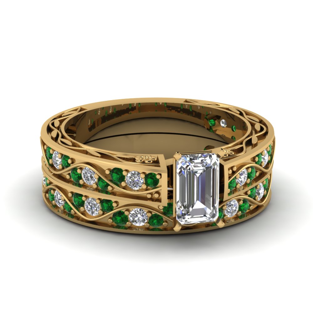 emerald-cut-antique-filigree-wedding-ring-set-with-emerald-in-yellow-gold-FDENS3543EMGEMGR-NL-YG