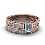 Load image into Gallery viewer, emerald-cut-antique-filigree-wedding-ring-set-with-ice-blue-topaz-in-rose-gold-FDENS3543EMGICBLTO-NL-RG