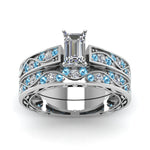 Load image into Gallery viewer, emerald-cut-antique-filigree-wedding-ring-set-with-ice-blue-topaz-in-white-gold-FDENS3543EMGICBLTOANGLE5-NL-WG