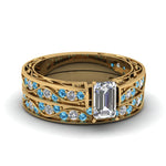 Load image into Gallery viewer, emerald-cut-antique-filigree-wedding-ring-set-with-ice-blue-topaz-in-yellow-gold-FDENS3543EMGICBLTO-NL-YG