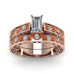 Load image into Gallery viewer, emerald-cut-antique-filigree-wedding-ring-set-with-orange-sapphire-in-rose-gold-FDENS3543EMGSAORANGLE5-NL-RG