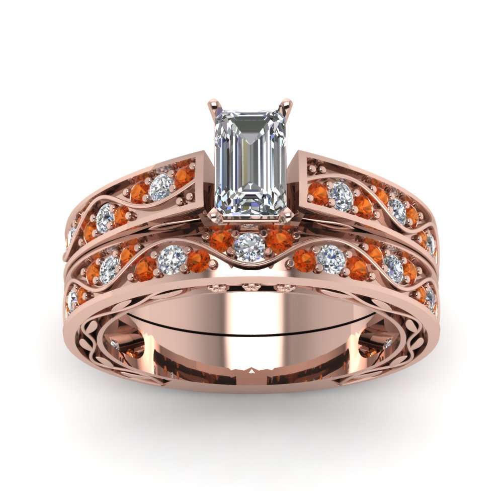 emerald-cut-antique-filigree-wedding-ring-set-with-orange-sapphire-in-rose-gold-FDENS3543EMGSAORANGLE5-NL-RG