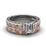 Load image into Gallery viewer, emerald-cut-antique-filigree-wedding-ring-set-with-orange-sapphire-in-white-gold-FDENS3543EMGSAOR-NL-WG