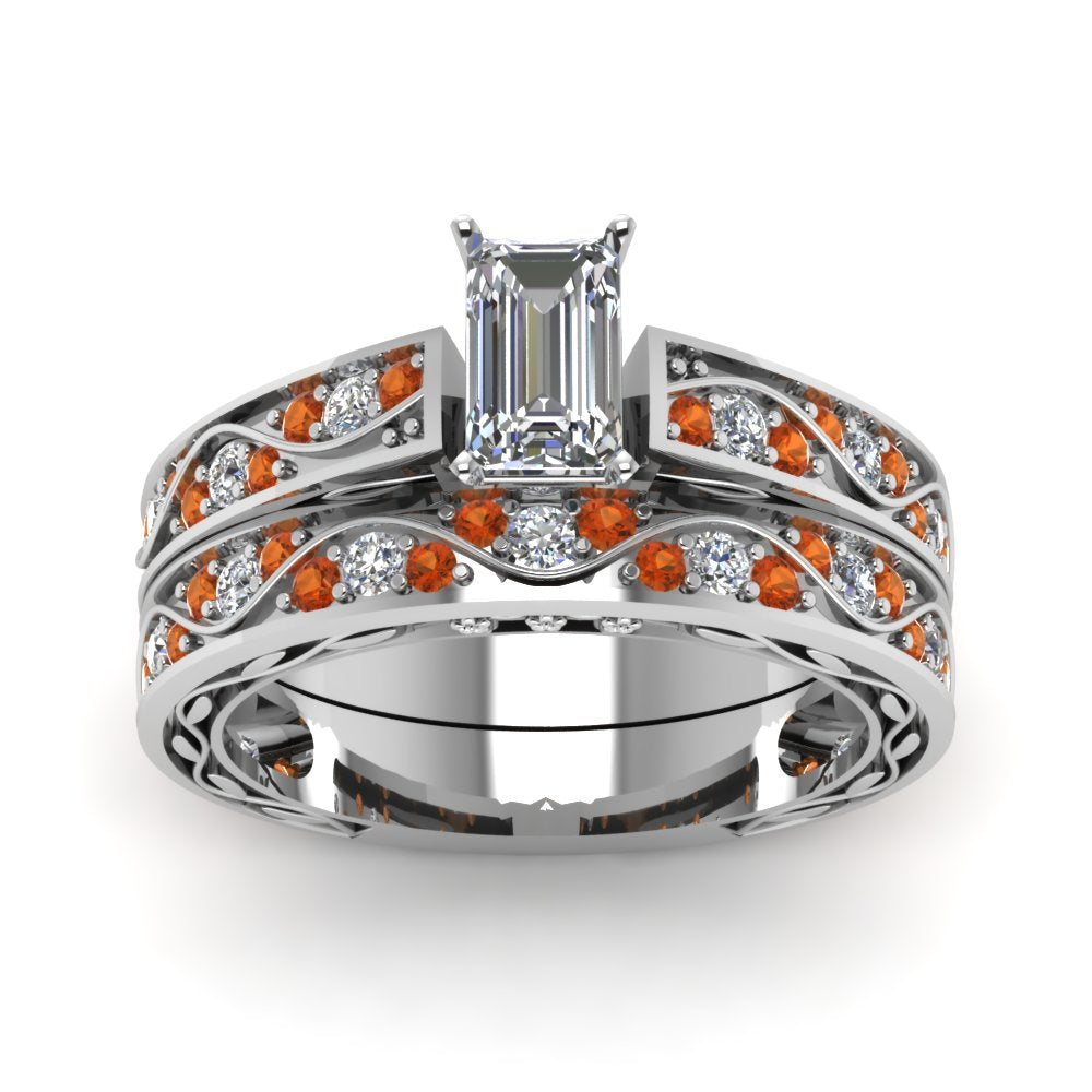 emerald-cut-antique-filigree-wedding-ring-set-with-orange-sapphire-in-white-gold-FDENS3543EMGSAORANGLE5-NL-WG