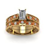 Load image into Gallery viewer, emerald-cut-antique-filigree-wedding-ring-set-with-orange-sapphire-in-yellow-gold-FDENS3543EMGSAORANGLE5-NL-YG