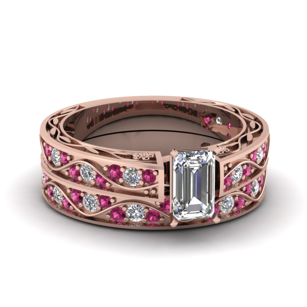 emerald-cut-antique-filigree-wedding-ring-set-with-pink-sapphire-in-rose-gold-FDENS3543EMGSADRPI-NL-RG