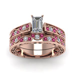 Load image into Gallery viewer, emerald-cut-antique-filigree-wedding-ring-set-with-pink-sapphire-in-rose-gold-FDENS3543EMGSADRPIANGLE5-NL-RG