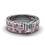 Load image into Gallery viewer, emerald-cut-antique-filigree-wedding-ring-set-with-pink-sapphire-in-white-gold-FDENS3543EMGSADRPI-NL-WG