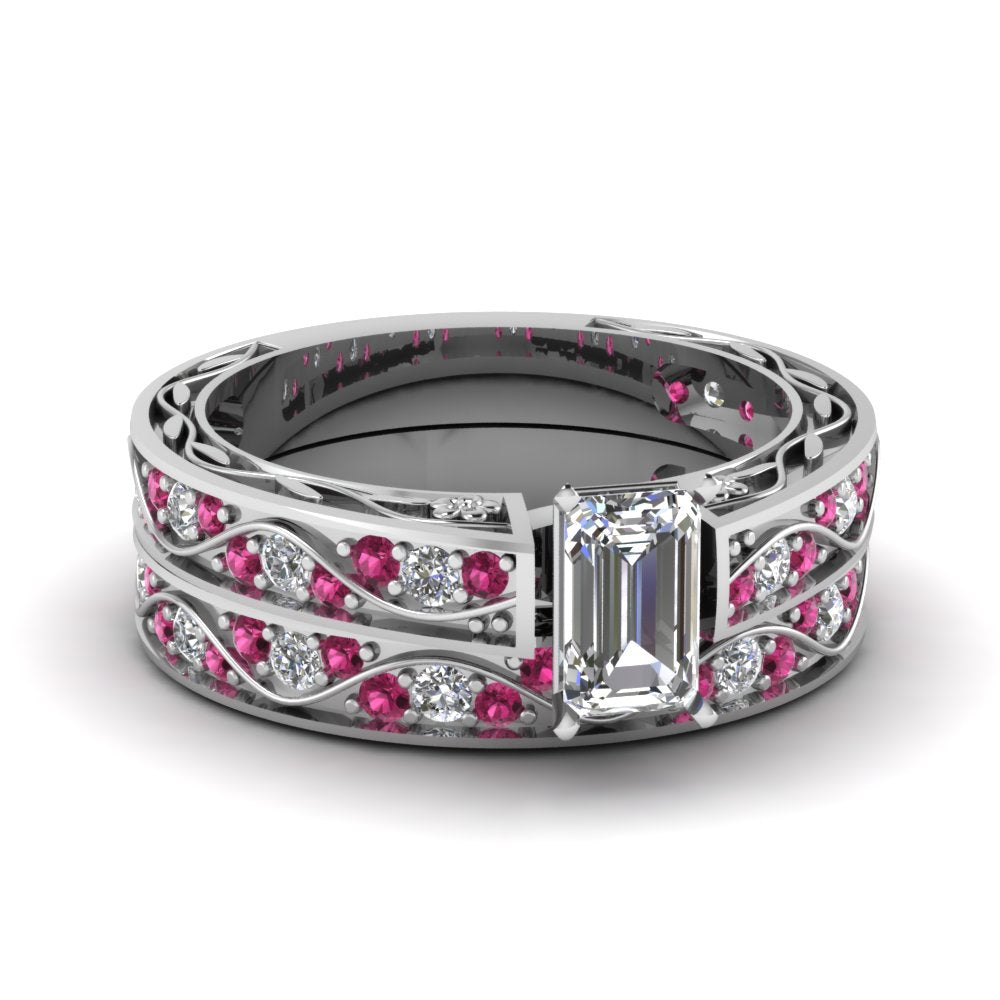 emerald-cut-antique-filigree-wedding-ring-set-with-pink-sapphire-in-white-gold-FDENS3543EMGSADRPI-NL-WG