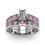 Load image into Gallery viewer, emerald-cut-antique-filigree-wedding-ring-set-with-pink-sapphire-in-white-gold-FDENS3543EMGSADRPIANGLE5-NL-WG