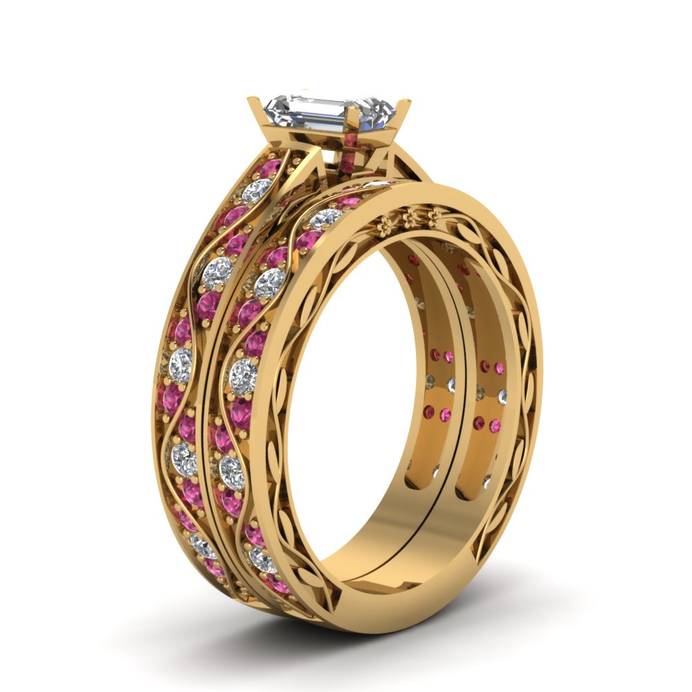 emerald-cut-antique-filigree-wedding-ring-set-with-pink-sapphire-in-yellow-gold-FDENS3543EMGSADRPIANGLE2-NL-YG