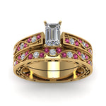 Load image into Gallery viewer, emerald-cut-antique-filigree-wedding-ring-set-with-pink-sapphire-in-yellow-gold-FDENS3543EMGSADRPIANGLE5-NL-YG