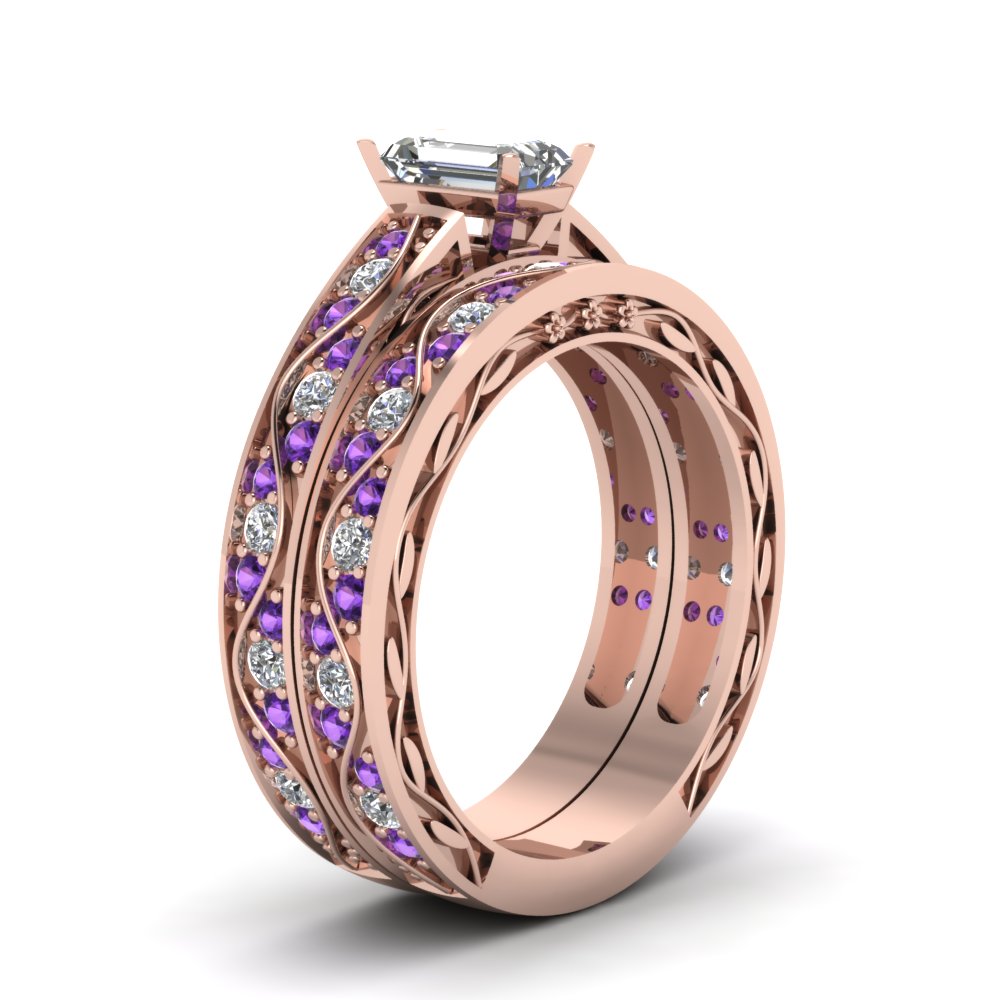 emerald-cut-antique-filigree-wedding-ring-set-with-purple-amethyst-in-rose-gold-FDENS3543EMGVITOANGLE2-NL-RG