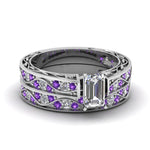 Load image into Gallery viewer, emerald-cut-antique-filigree-wedding-ring-set-with-purple-amethyst-in-white-gold-FDENS3543EMGVITO-NL-WG