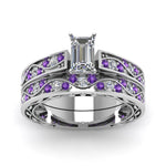 Load image into Gallery viewer, emerald-cut-antique-filigree-wedding-ring-set-with-purple-amethyst-in-white-gold-FDENS3543EMGVITOANGLE5-NL-WG