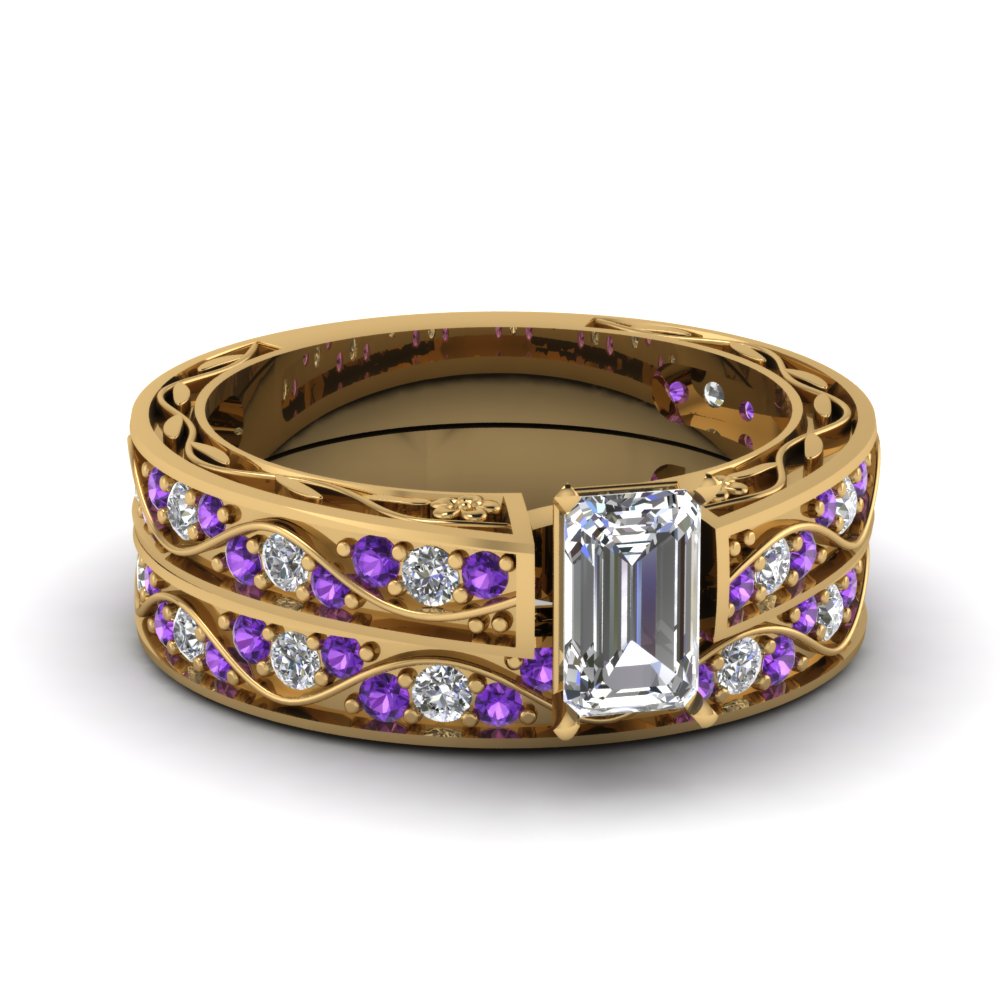 emerald-cut-antique-filigree-wedding-ring-set-with-purple-amethyst-in-yellow-gold-FDENS3543EMGVITO-NL-YG
