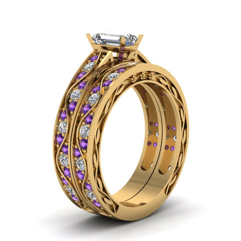 emerald-cut-antique-filigree-wedding-ring-set-with-purple-amethyst-in-yellow-gold-FDENS3543EMGVITOANGLE2-NL-YG