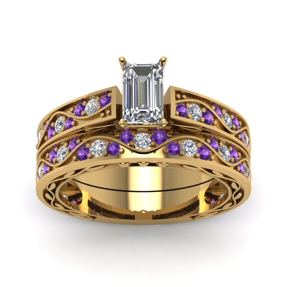 emerald-cut-antique-filigree-wedding-ring-set-with-purple-amethyst-in-yellow-gold-FDENS3543EMGVITOANGLE5-NL-YG