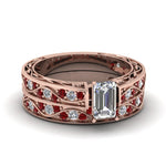 Load image into Gallery viewer, emerald-cut-antique-filigree-wedding-ring-set-with-ruby-in-rose-gold-FDENS3543EMGRUDR-NL-RG