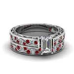 Load image into Gallery viewer, emerald-cut-antique-filigree-wedding-ring-set-with-ruby-in-white-gold-FDENS3543EMGRUDR-NL-WG