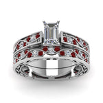 Load image into Gallery viewer, emerald-cut-antique-filigree-wedding-ring-set-with-ruby-in-white-gold-FDENS3543EMGRUDRANGLE5-NL-WG