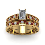 Load image into Gallery viewer, emerald-cut-antique-filigree-wedding-ring-set-with-ruby-in-yellow-gold-FDENS3543EMGRUDRANGLE5-NL-YG