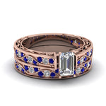 Load image into Gallery viewer, emerald-cut-antique-filigree-wedding-ring-set-with-sapphire-in-rose-gold-FDENS3543EMGSABL-NL-RG