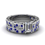 Load image into Gallery viewer, emerald-cut-antique-filigree-wedding-ring-set-with-sapphire-in-white-gold-FDENS3543EMGSABL-NL-WG