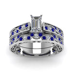 Load image into Gallery viewer, emerald-cut-antique-filigree-wedding-ring-set-with-sapphire-in-white-gold-FDENS3543EMGSABLANGLE5-NL-WG