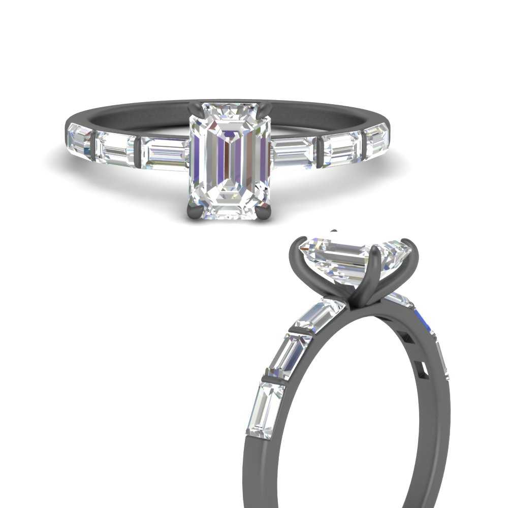Emerald Cut Baguette Thin Band Engagement Ring