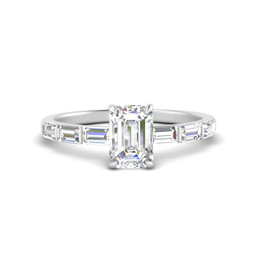 Emerald Cut Baguette Thin Band Engagement Ring