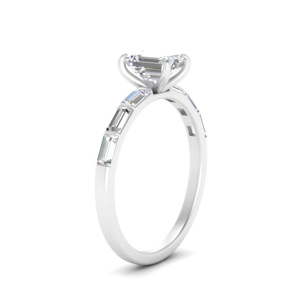 Emerald Cut Baguette Thin Band Engagement Ring