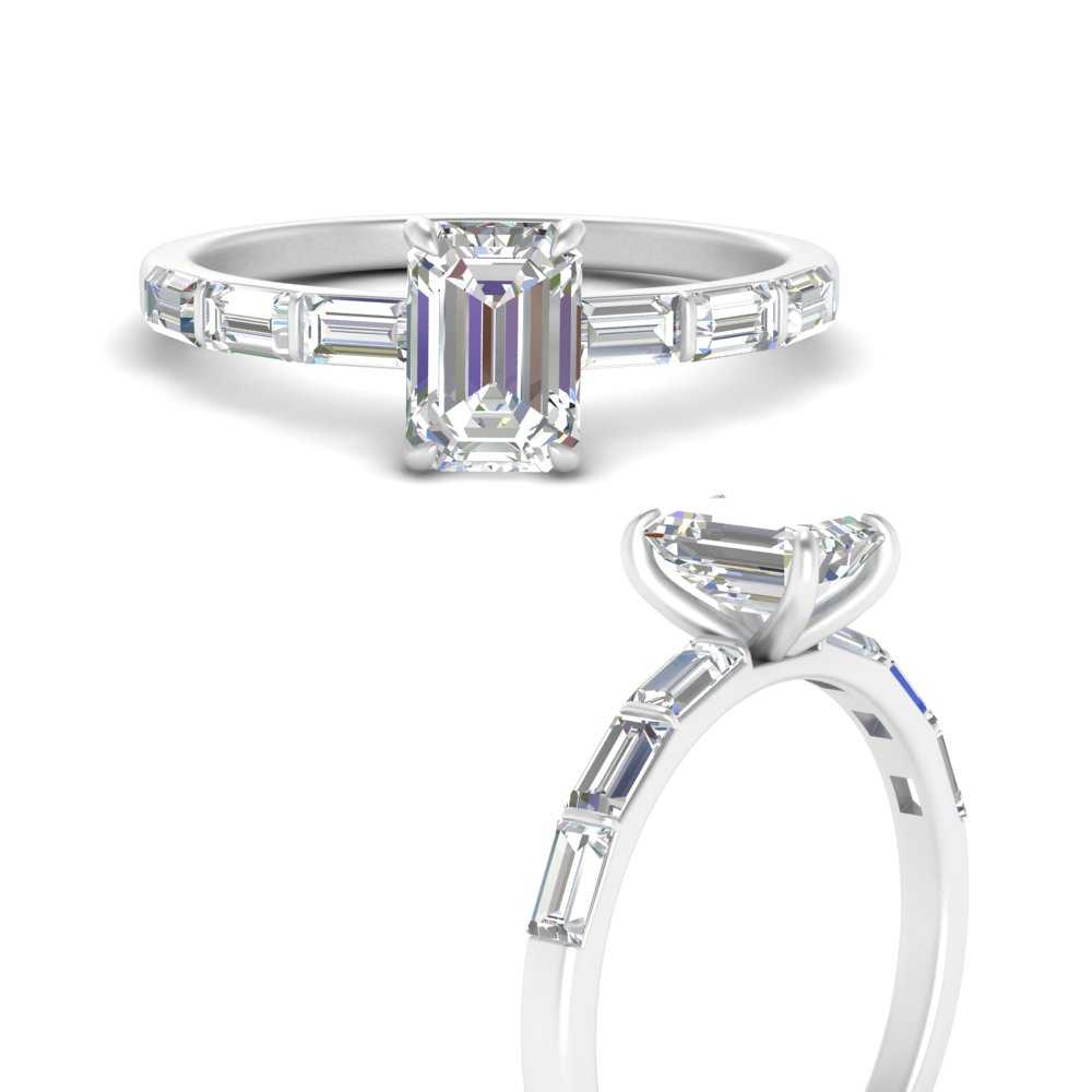 Emerald Cut Baguette Thin Band Engagement Ring