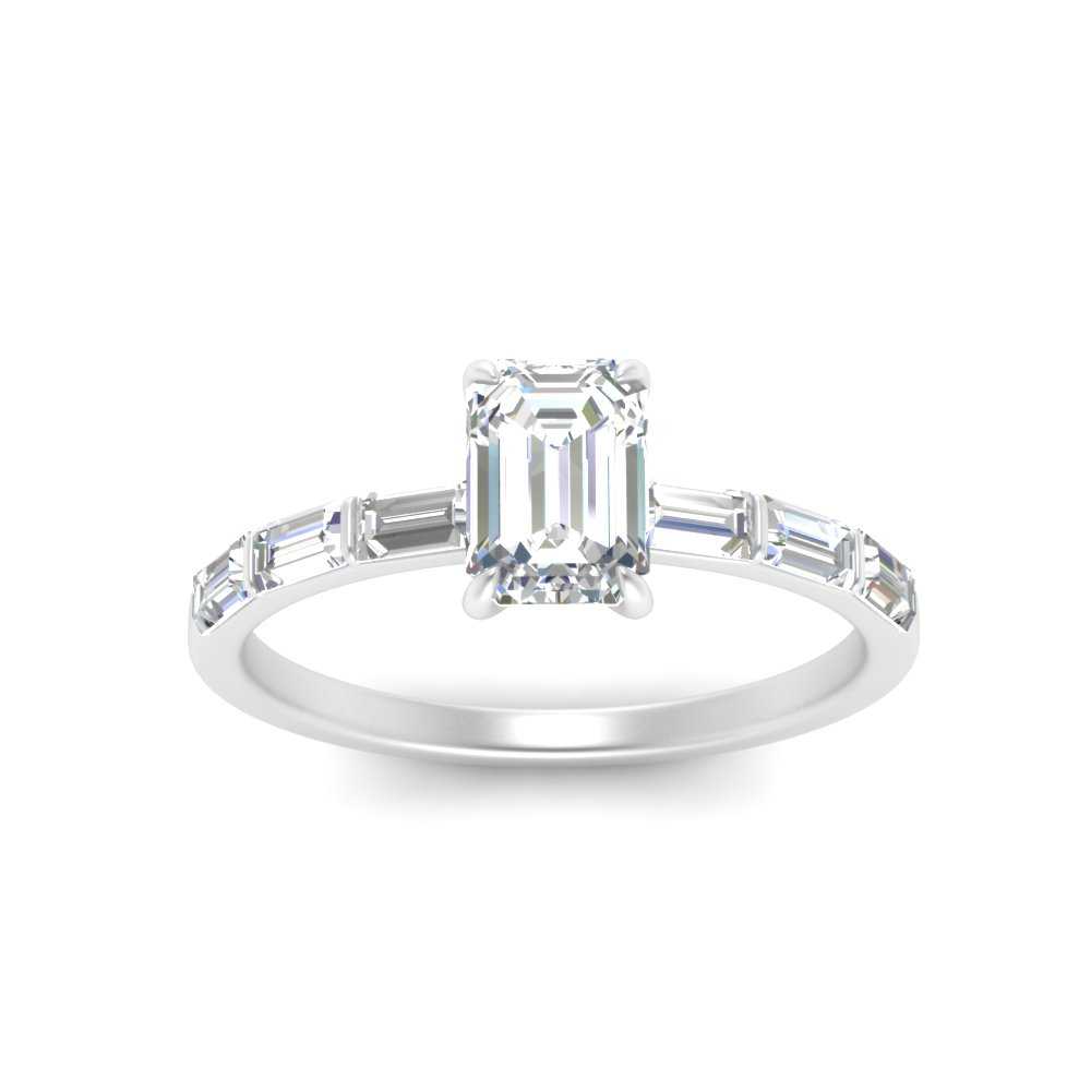 Emerald Cut Baguette Thin Band Engagement Ring
